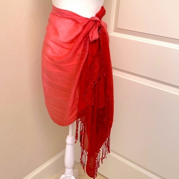 Grace Adele Scarf pink/Red ombré tassel trim long sarong viscose - Picture 2 of 7